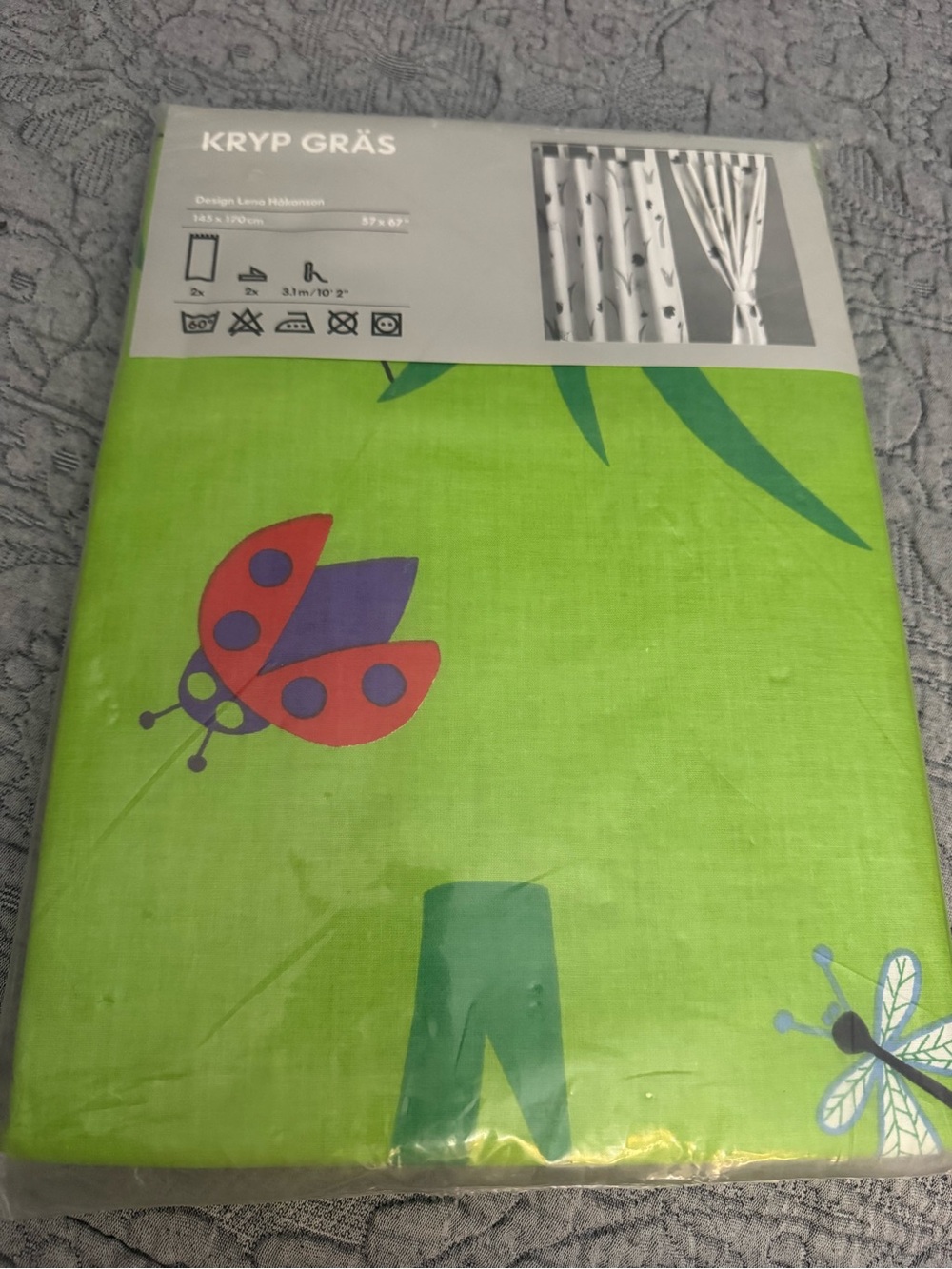 New in Package Vtg IKEA Kryp Gras 2 Curtains Green Cotton Kid’s Room 57”x67”